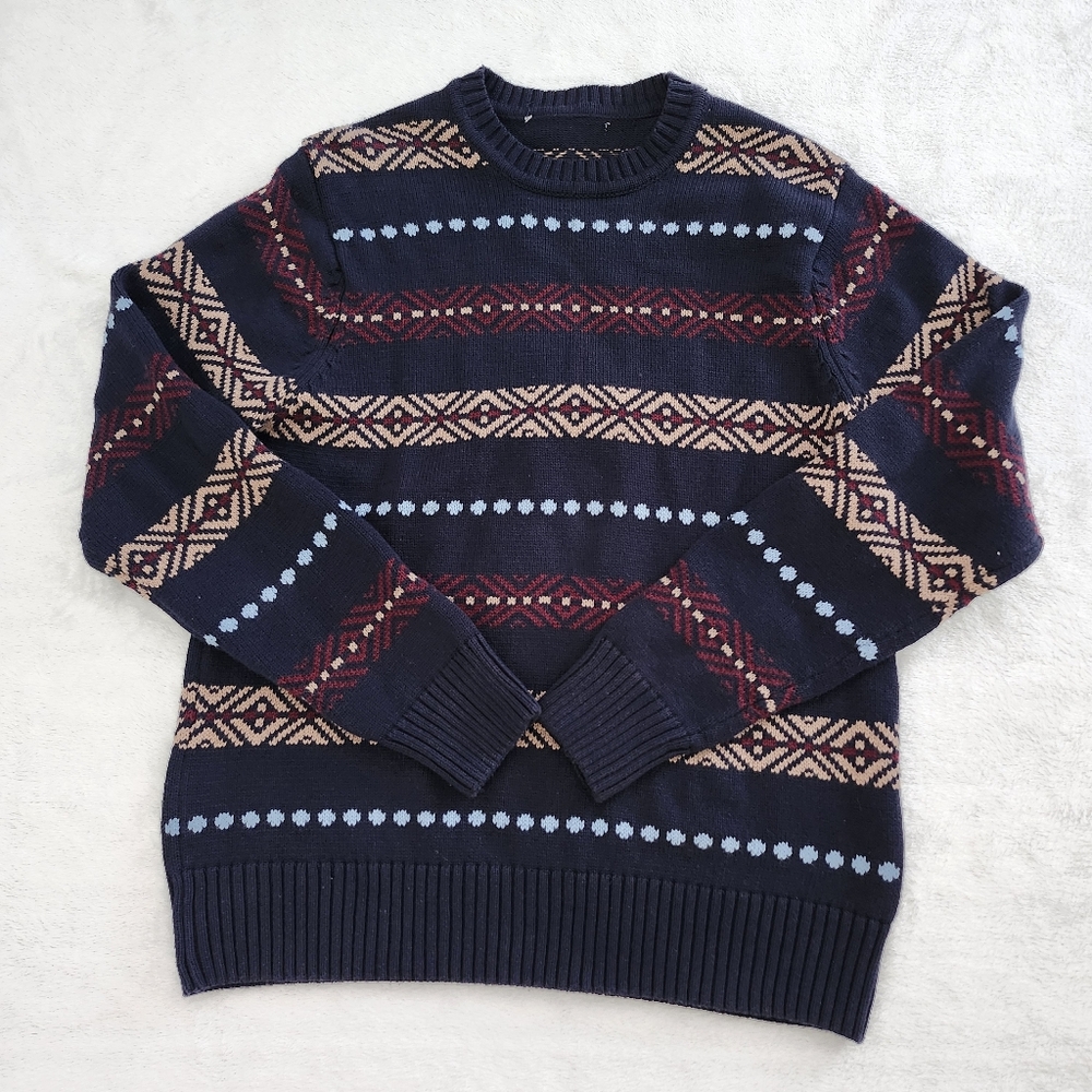 Men's Medium Multicolor Fair Isle‎ Crewneck Pullover Knit Fisherman Sweater